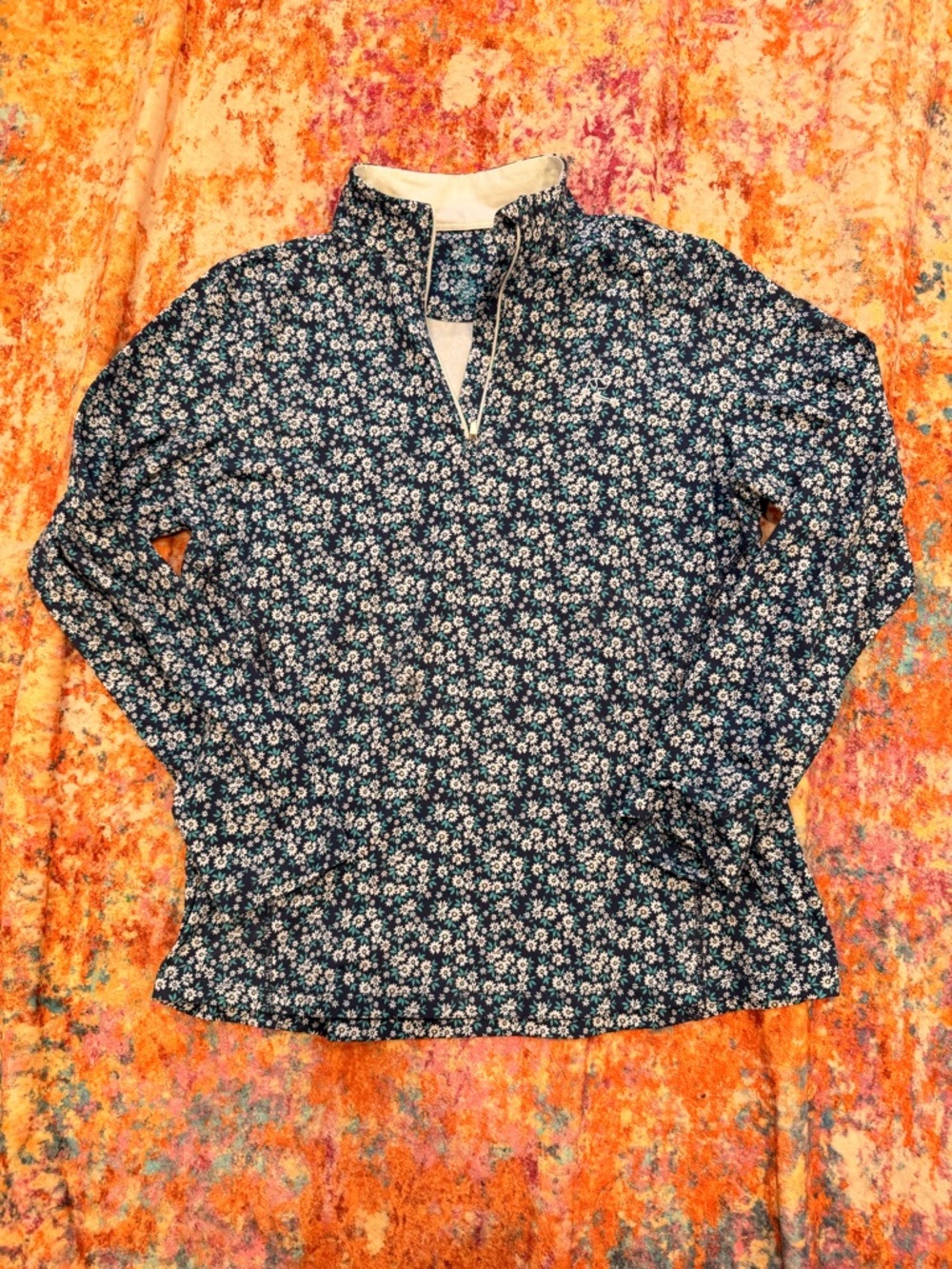 Rhoback Women’s Performance Quarter Zip Pullover Floral Daisy Print Large